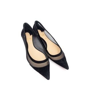 Christian Louboutin Black Suede Mesh Pointed Toe Flats EU 38